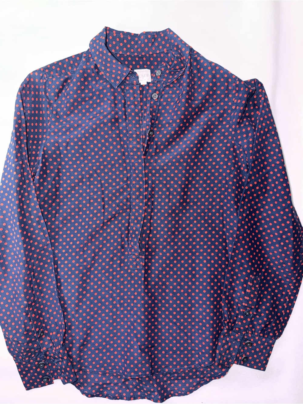 J. Crew Navy Button-Up Shirt with Red Polka Dots